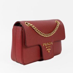 Prada Pattina Flap Shoulder Bag Saffiano Leather Small